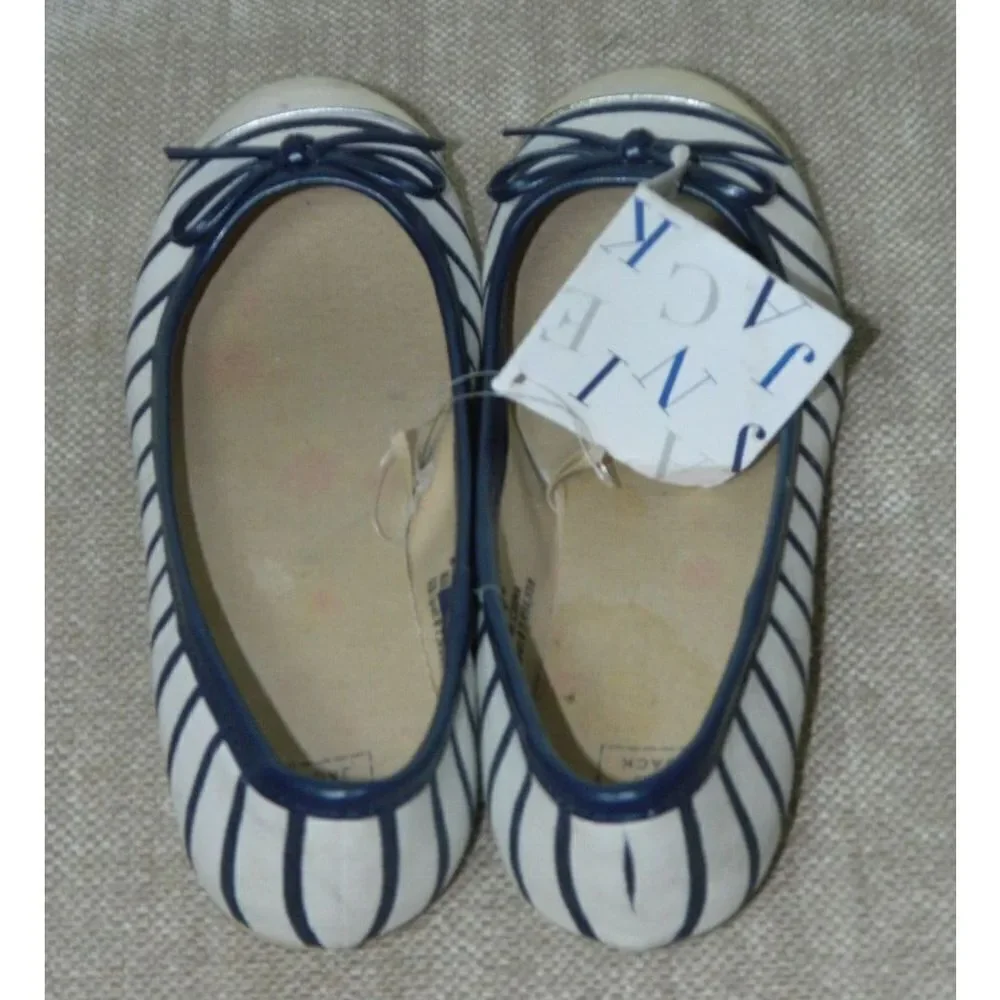 Janie and Jack‎ Ballet Flats Size 1 Blue white Striped Gold Toe Metallic Bow
